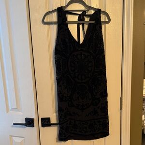 Hale Bob Black Velvet Flocked Mini Dress